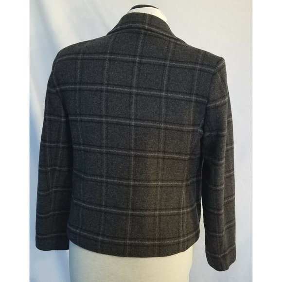 Harris Wallace Jacket Blazer Womens Sz Small Plaid Gray Wool Blend Button Up - Picture 2 of 12